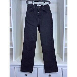 Reformation Cynthia High Rise Straight Jeans Black Denim Button Fly 26